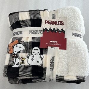 🆕 Peanuts Snoopy Plush Oversized Throw Blanket Woodstock Black/Cream 50”x70”